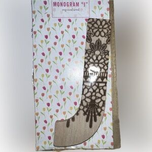 🍄 Engraved Wood Monogram Wooden Letter Initial Henna Design Craft Monogram 'J’